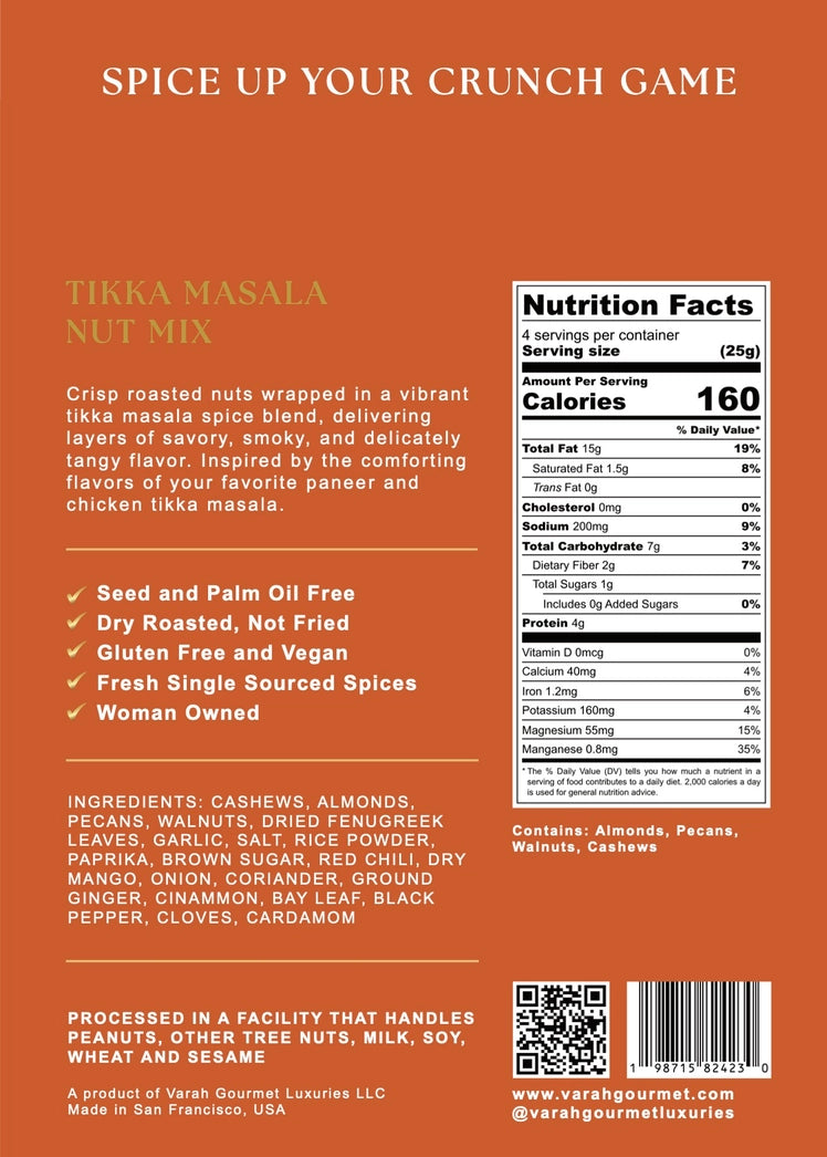 Varah Gourmet - Tikka Masala Nut Mix - Spiced Roasted Nuts - 3.5 oz.