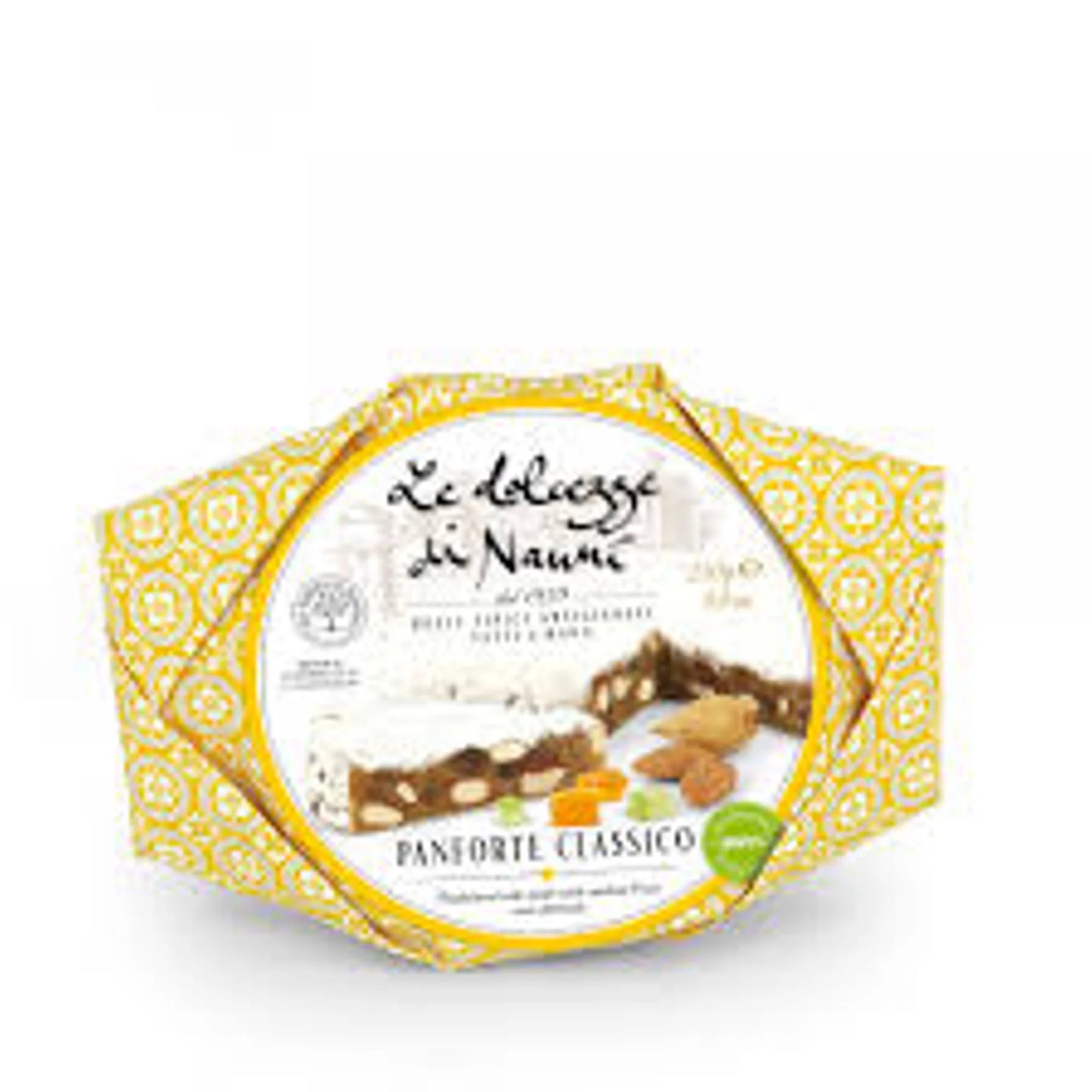 Packaged food item with yellow and white design on a white background
