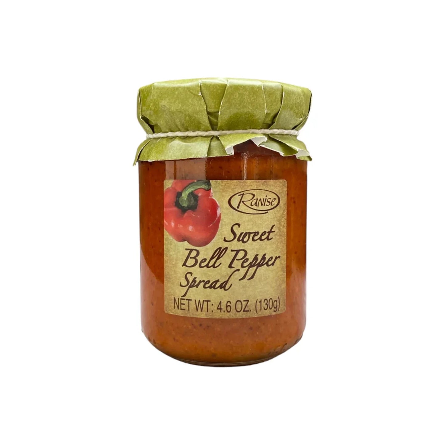 Jar of Sweet Bell Pepper Spread with a label on a white background