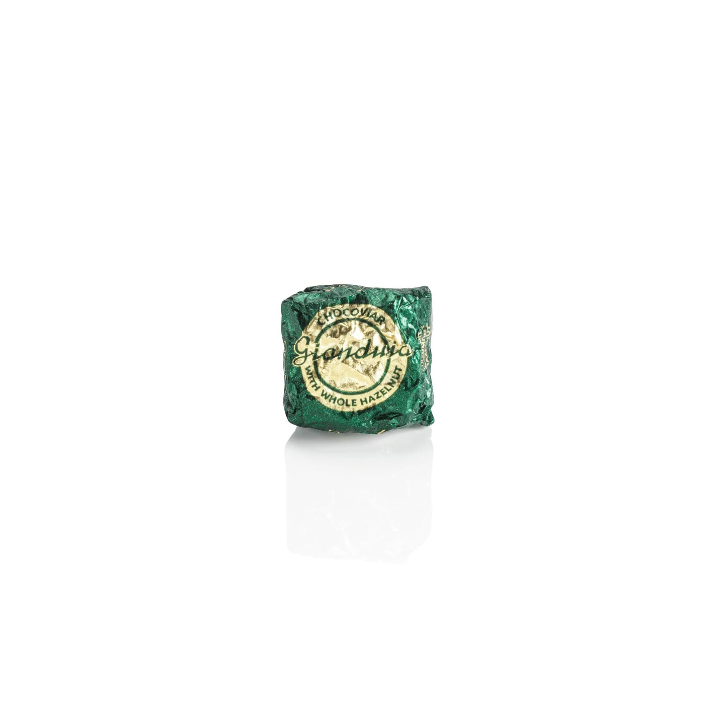 Green soap bar with a brand logo on a white background