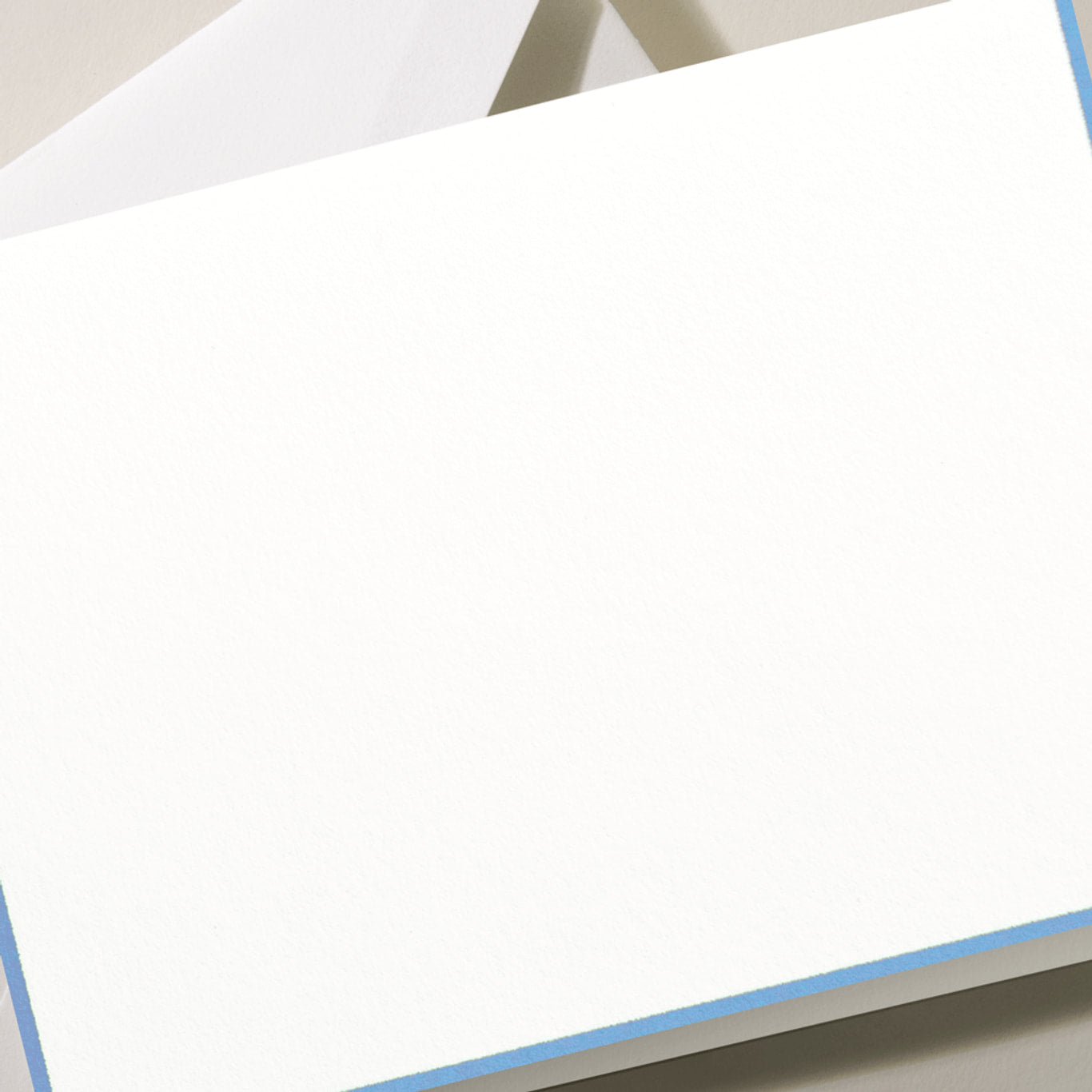 Crane - Newport Blue Bordered Pearl White Folded Note - 10 Notes / 10 Envelopes