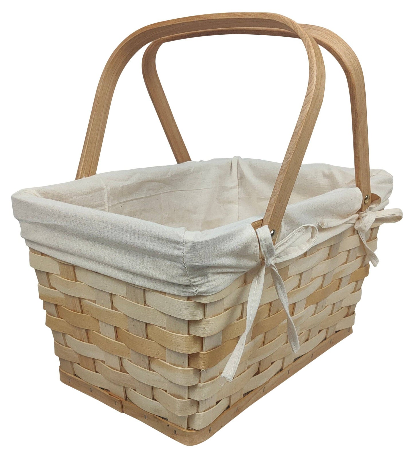 Empty Gift Basket - Natural Woodchip Picnic Basket w/Cotton Liner