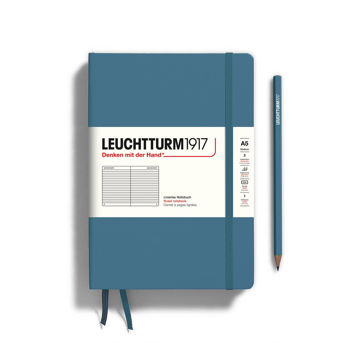 LEUCHTTURM1917 - Notebooks - Medium (A5) - Ruled, Hardcover, Stone Blue