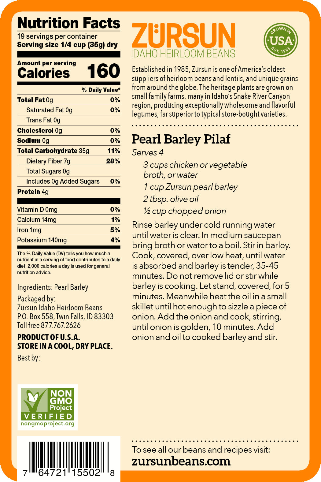 Zursun - Heirloom Pearl Barley - 1.5 lb.