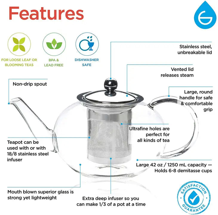 Grosche - Joliette Glass Infuser Teapot - 1250 mL / 42 oz.