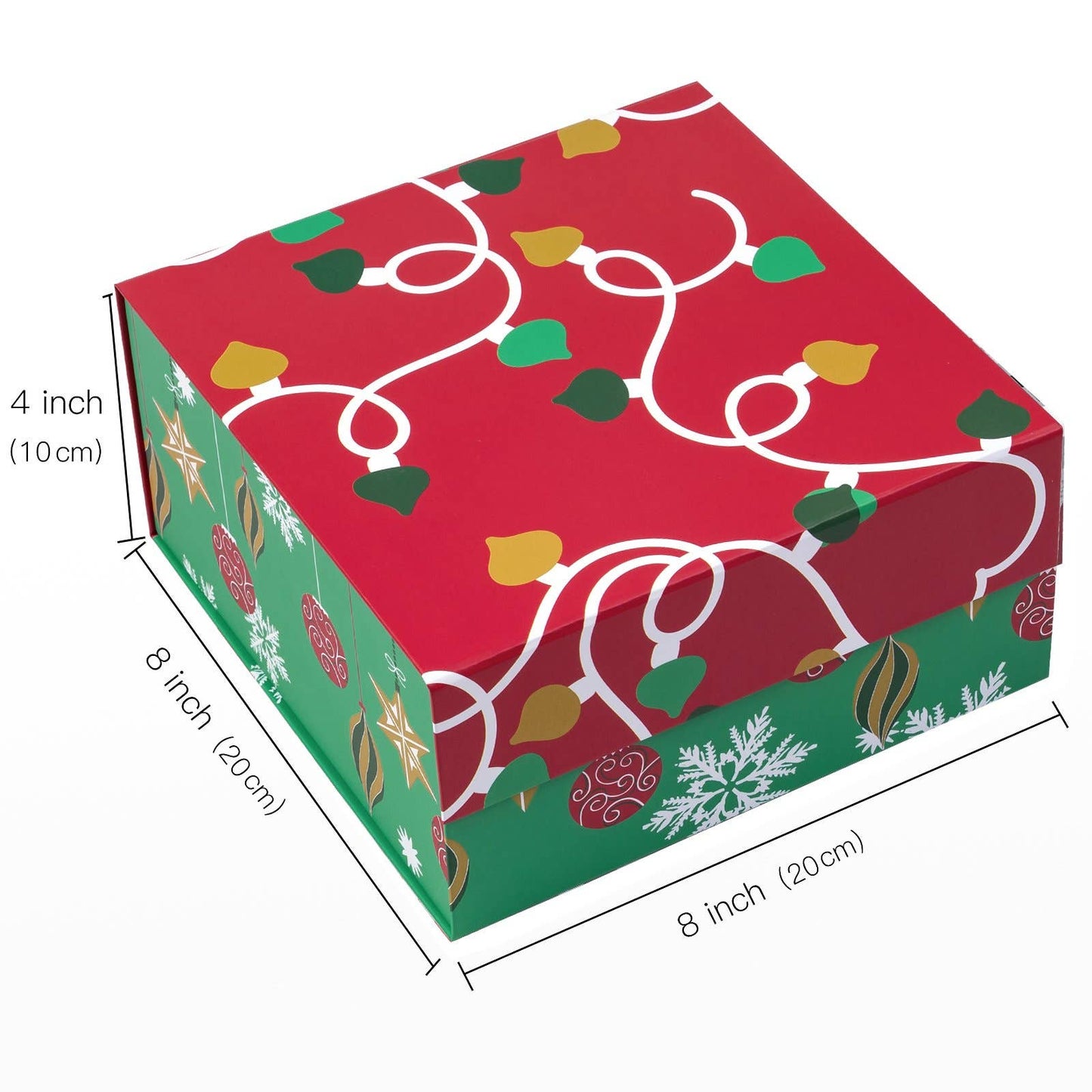 Empty Gift Basket - Red & Green Ornaments Holiday Gift Box - 8 in. x 8 in. x 4 in.