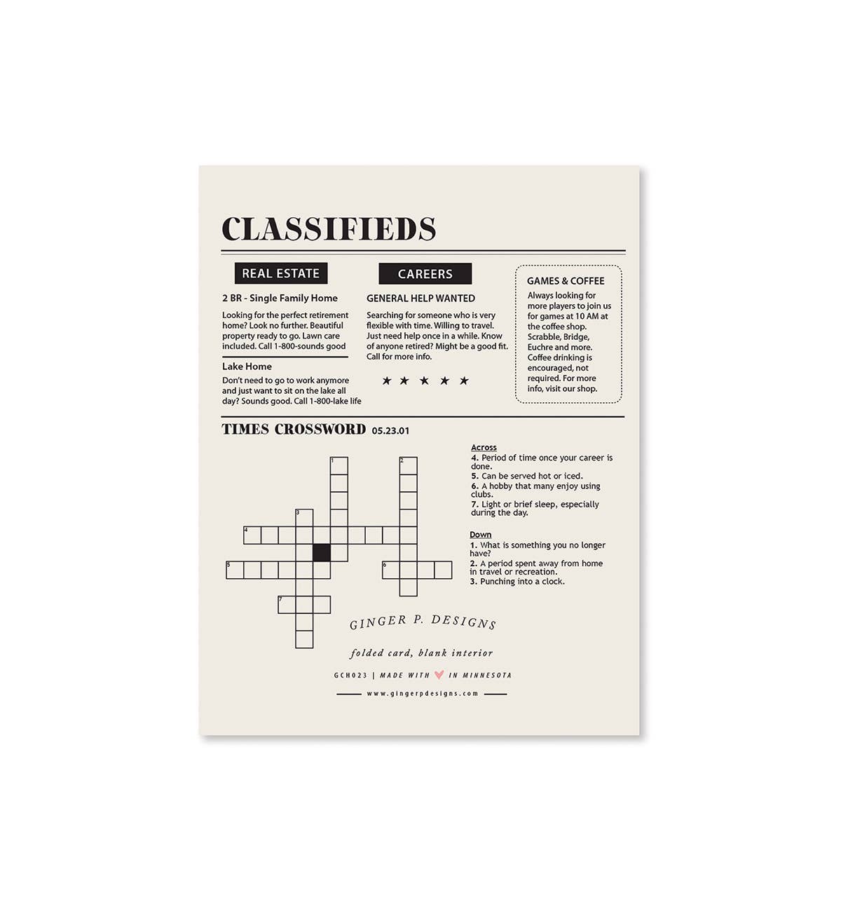 Ginger P. Designs - Retirement Times - Greeting Card