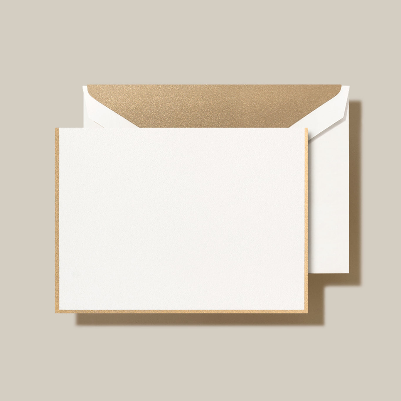 Crane - Gold Bordered Pearl White Folded Note - 10 Notes / 10 Gold Lined Envelopes