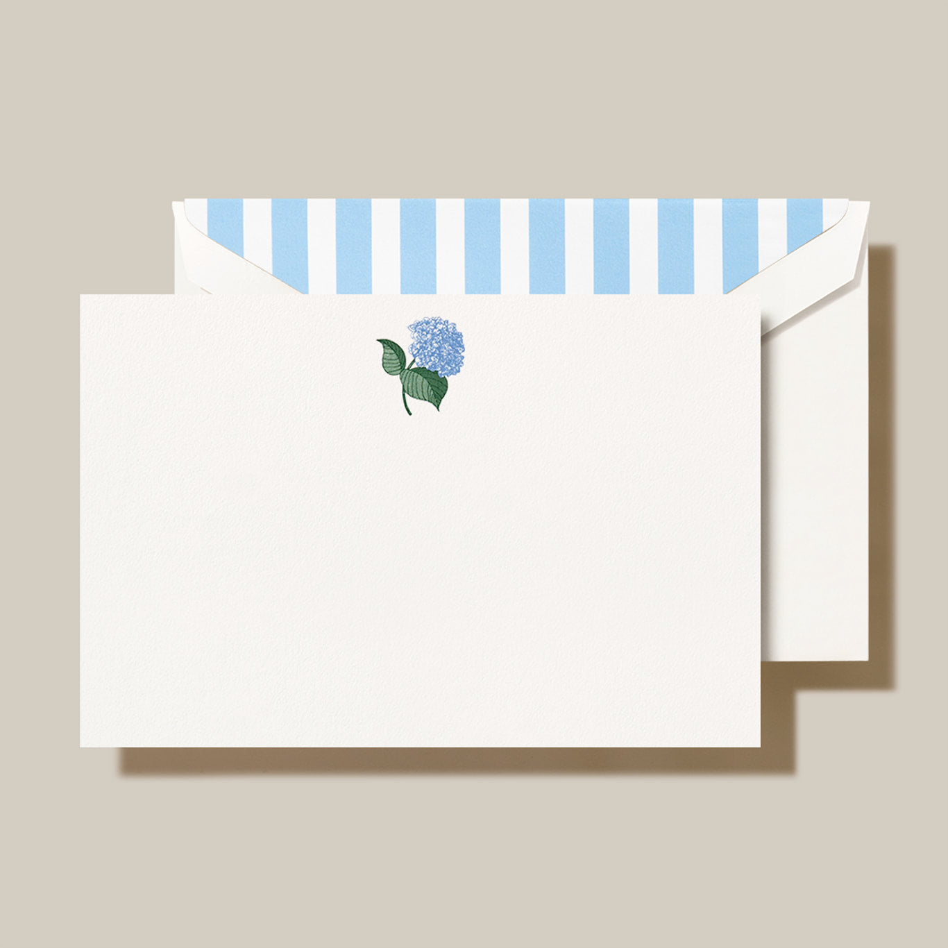 Crane - Blue Hydrangea Card - 10 Cards / 10 Blue Stripe Lined Envelopes