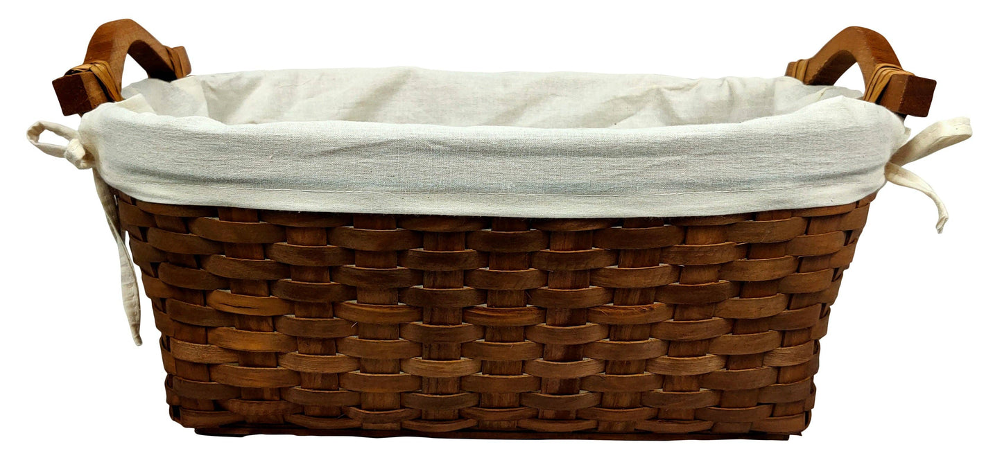 Empty Gift Basket - 16.5" Stained Woodchip Basket w/ Cotton Liner & Wood Handles