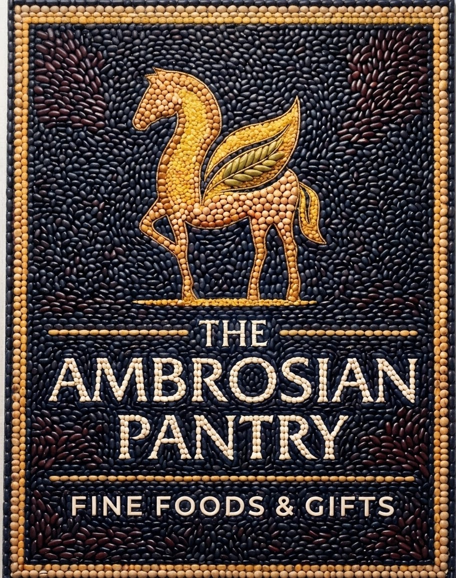 TheAmbrosianPantry logo made of a bean mosaic
