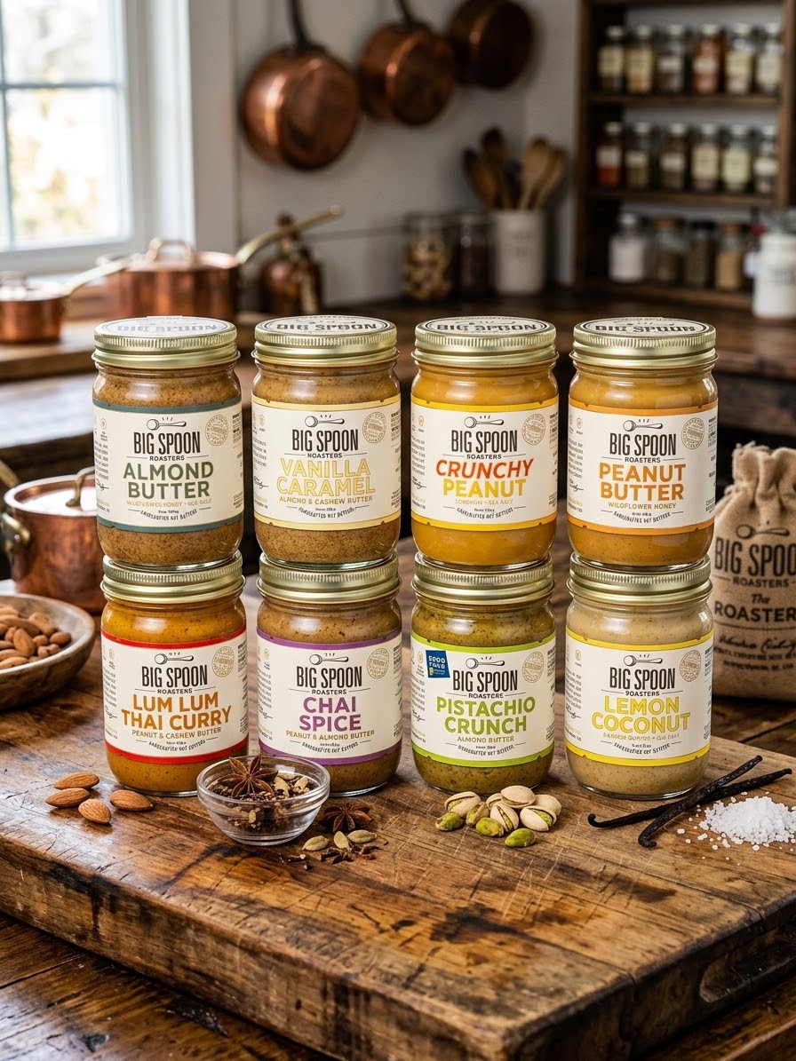 Big Spoon Roasters nut butters including Pistachio Crunch, Carrot Cake and Lum Lum Thai Curry at The Ambrosian Pantry