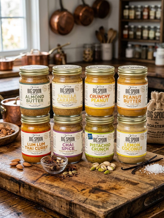 Big Spoon Roasters nut butters including Pistachio Crunch, Carrot Cake and Lum Lum Thai Curry at The Ambrosian Pantry