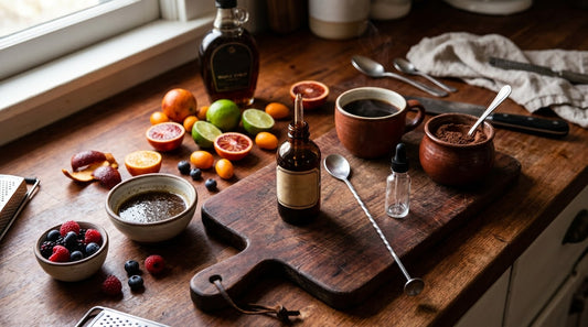 Cocktail bitters used with coffee, hot chocolate, fruit, baking ingredients and vinaigrette