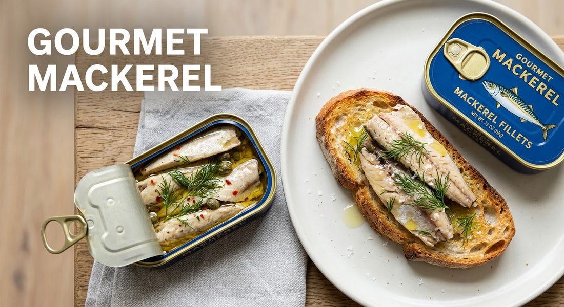 One opened tin of beautiful mackerel fillets on toast
