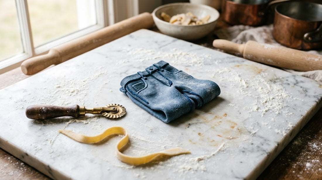 Handmade pasta shaped like miniature clothing, illustrating fashion’s growing fascination with labor-intensive food art.