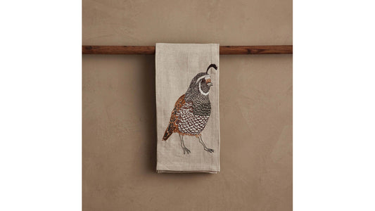 Coral and Tusk Quail tea towel