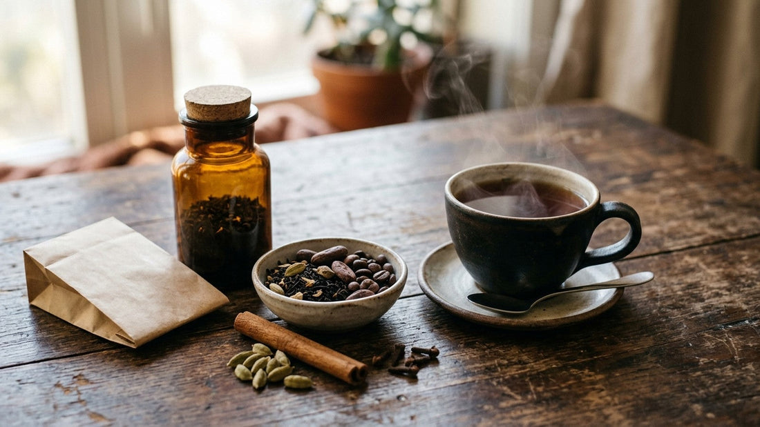 Mariage Frères Colombian Breakfast Chaï with black tea, cacao, coffee beans and spices