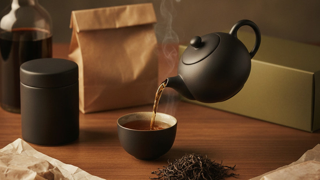 Mariage Frères Lapsang Chinbara smoked black tea with loose leaves and amber liquor