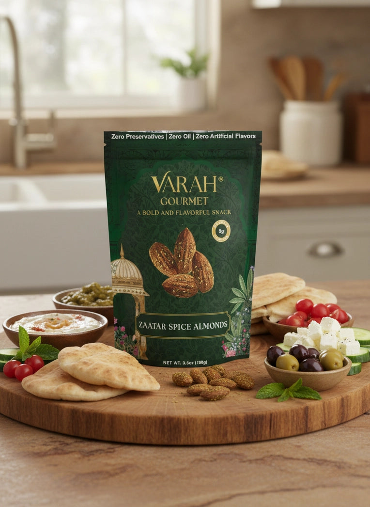 Varah Gourmet - Zaatar Spice Almonds - Middle Eastern Spiced Roasted Almonds - 3.5 oz.