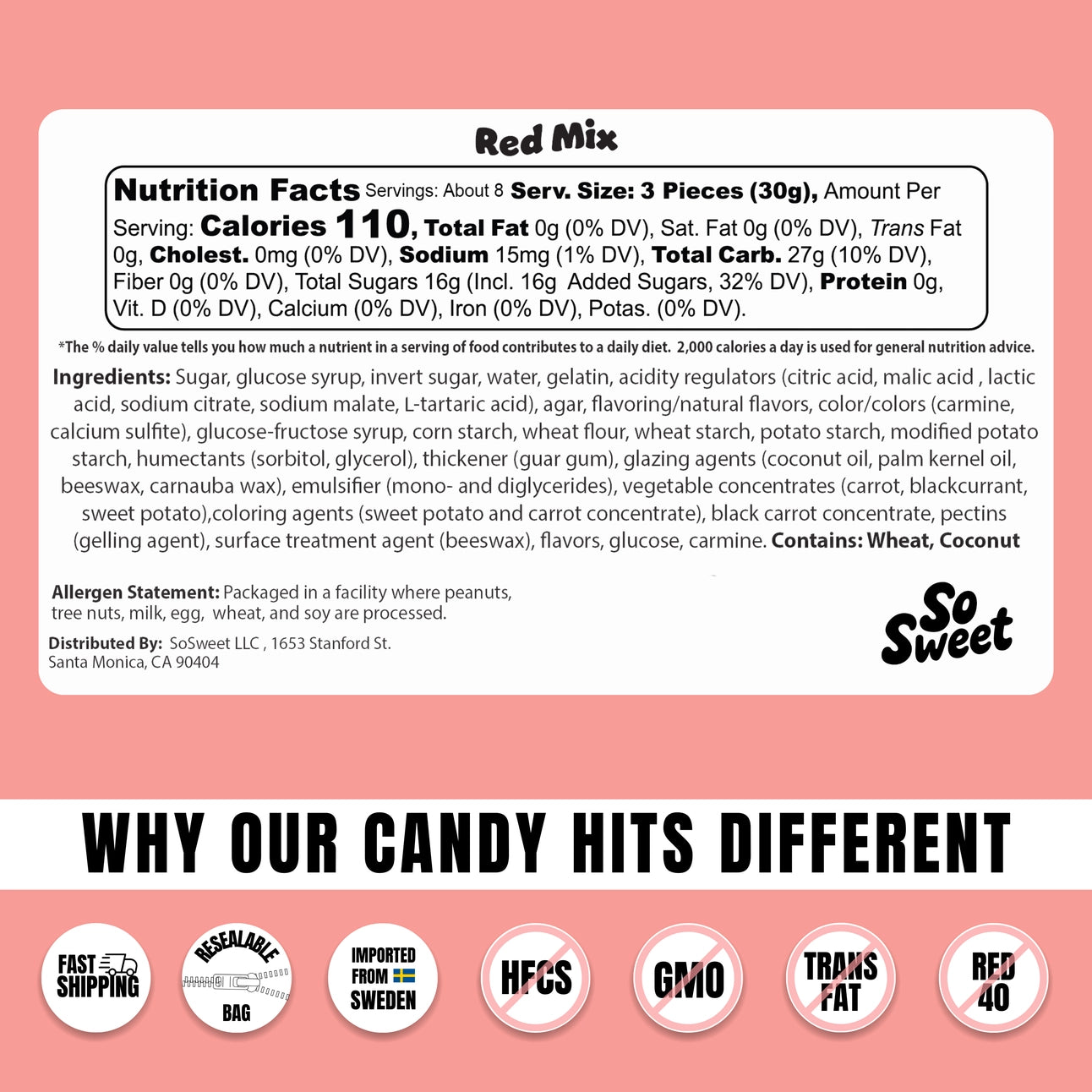 So Sweet - Swedish Candy Red Mix - 8 oz.