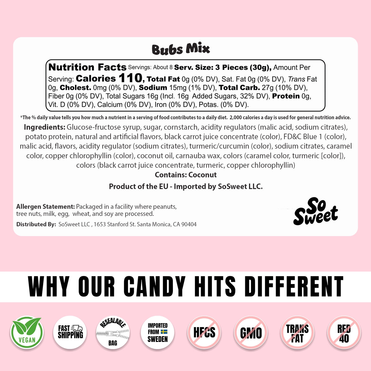So Sweet - Swedish Candy BUBS Mix - 8 oz.