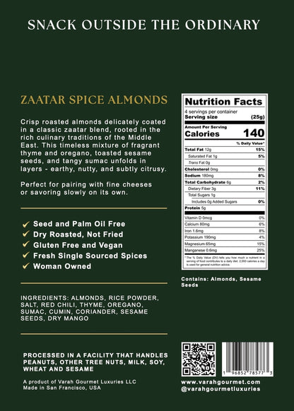 Varah Gourmet - Zaatar Spice Almonds - Middle Eastern Spiced Roasted Almonds - 3.5 oz., view 4
