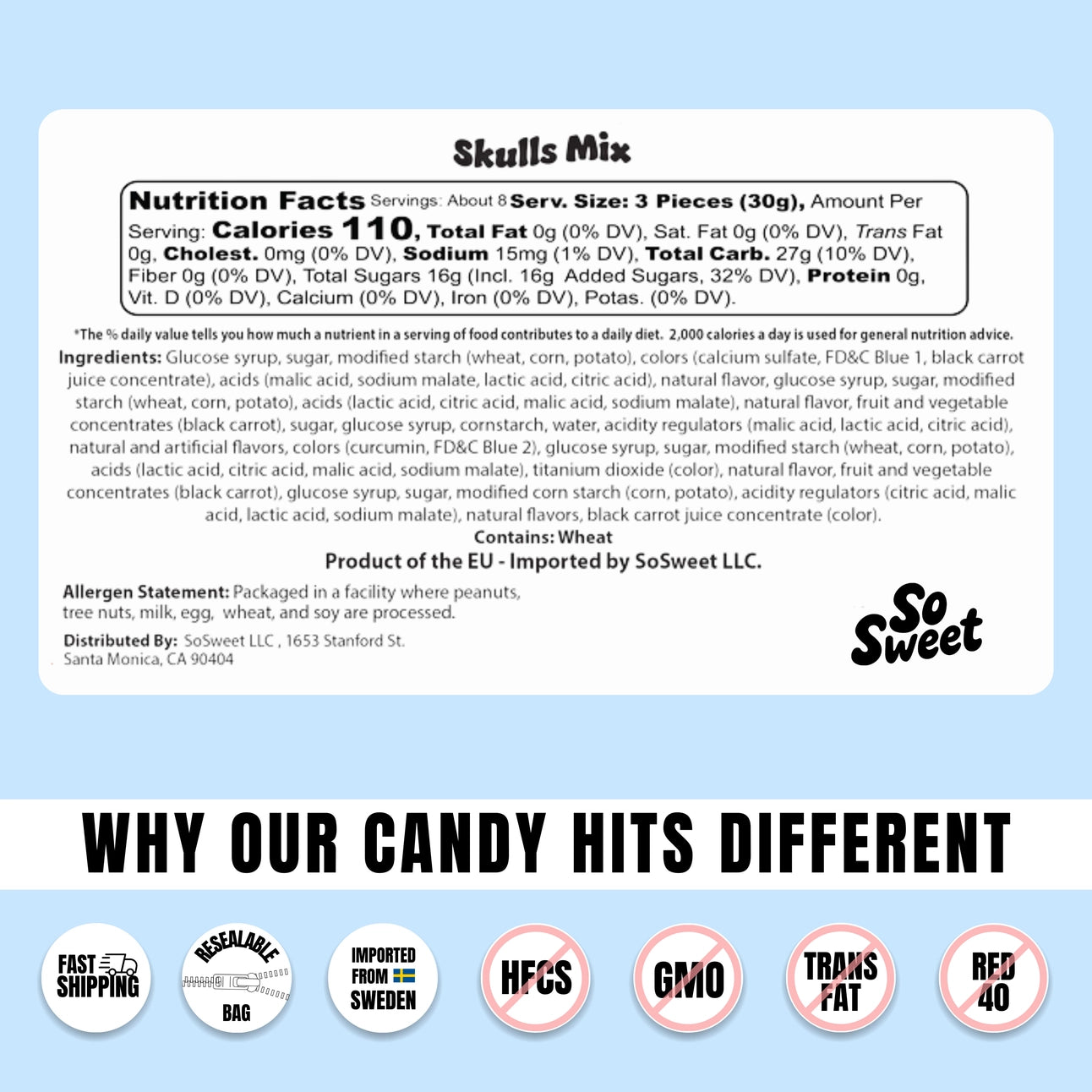 So Sweet - Swedish Candy Skulls Mix - 8 oz.
