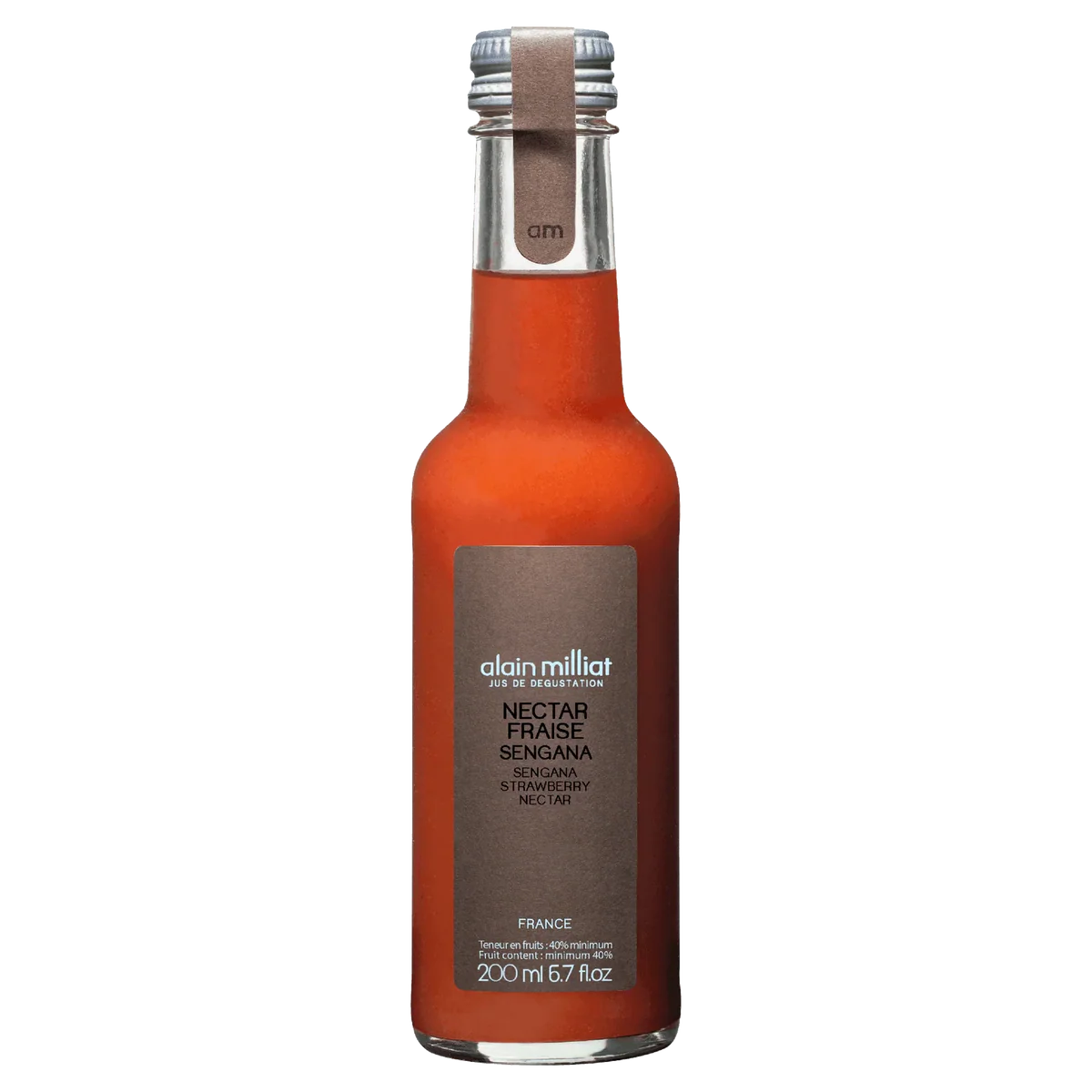 Bottle of Alain Milliat Nectar Fraise Sengana on a white background