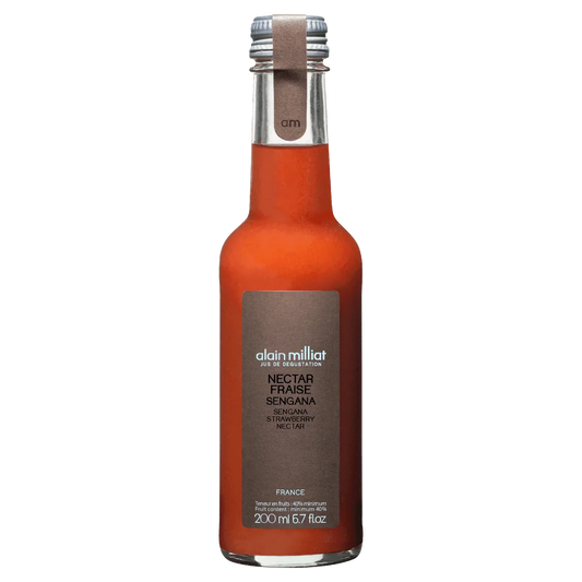 Bottle of Alain Milliat Nectar Fraise Sengana on a white background