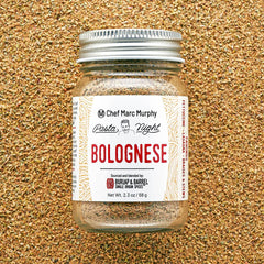 Jar of Chef Marc Murphy Pasta Night Bolognese spice mix on a textured surface