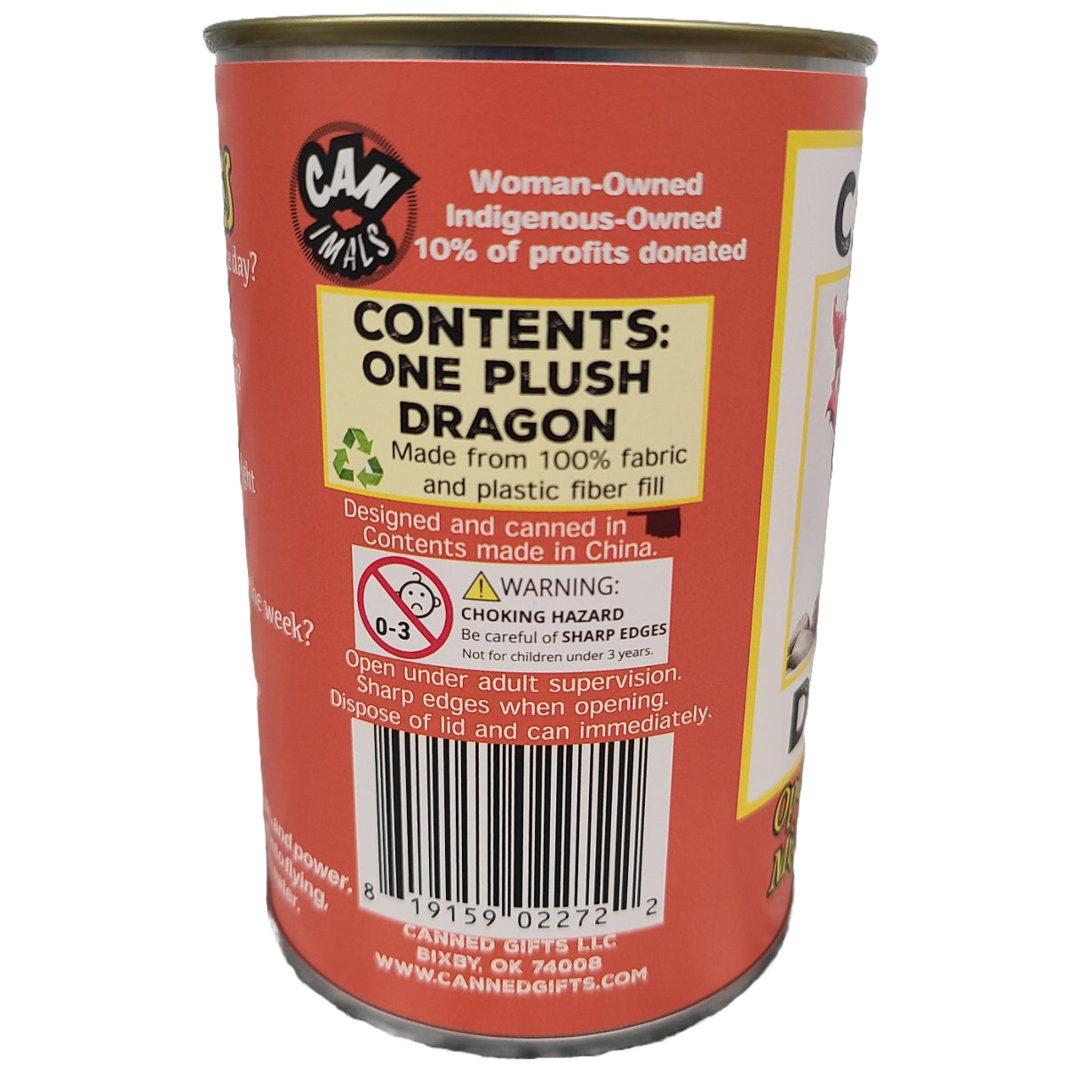 Red can with text and branding on a white background