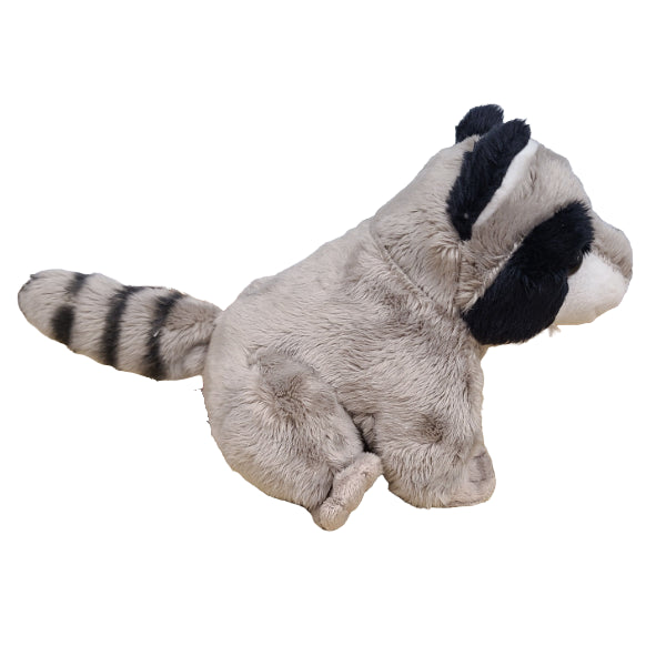 Plush toy raccoon on a white background