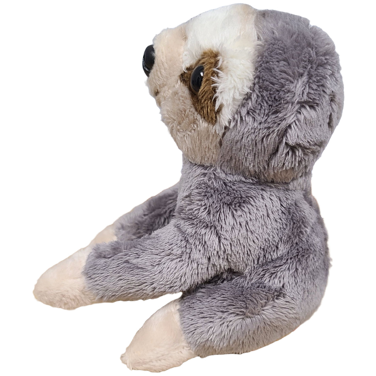 Plush sloth toy on a white background