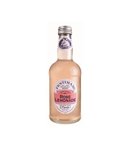 Bottle of Fentimans Rose Lemonade on a white background