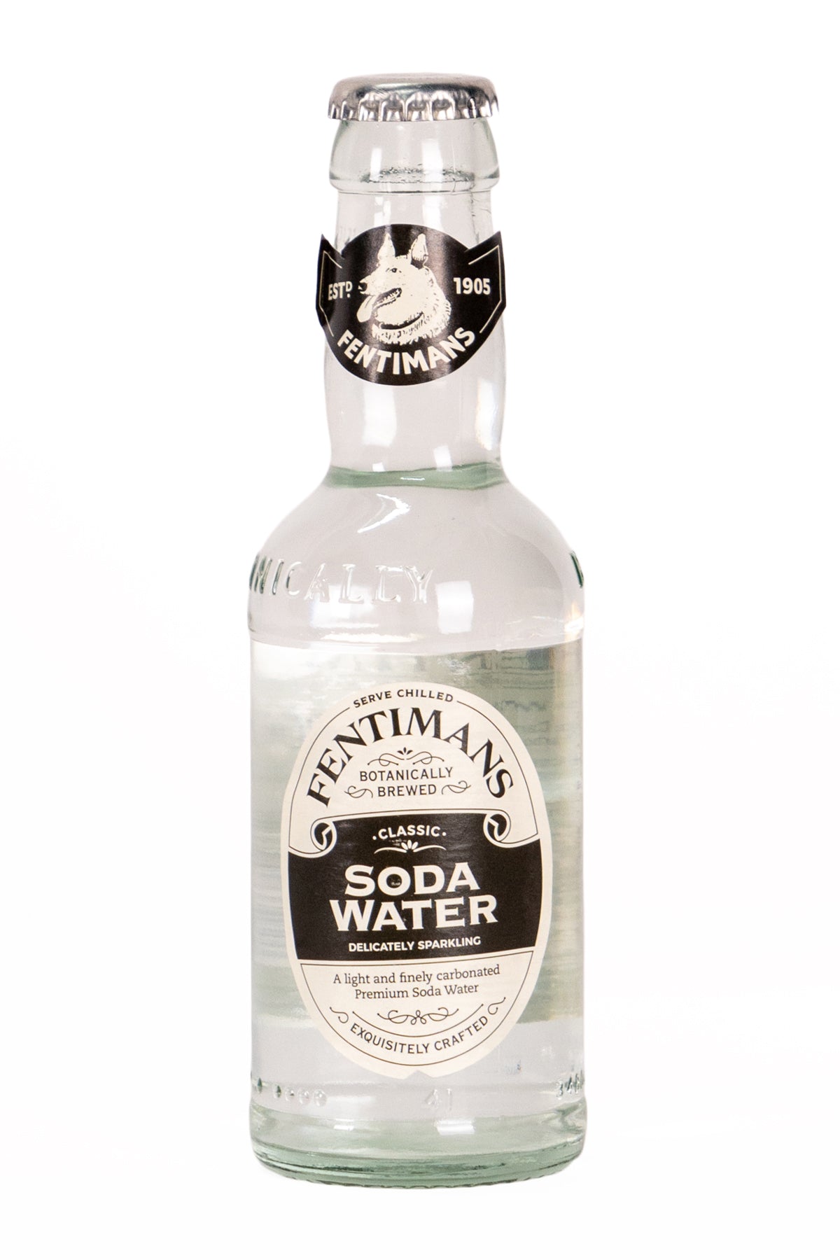 Fentimans soda water bottle on a white background