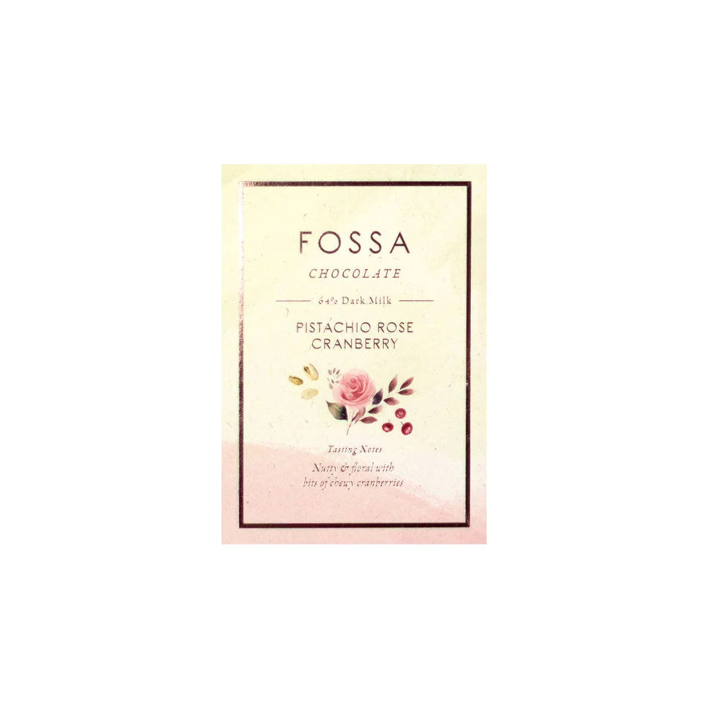 FOSSA chocolate packaging with floral design on a white background