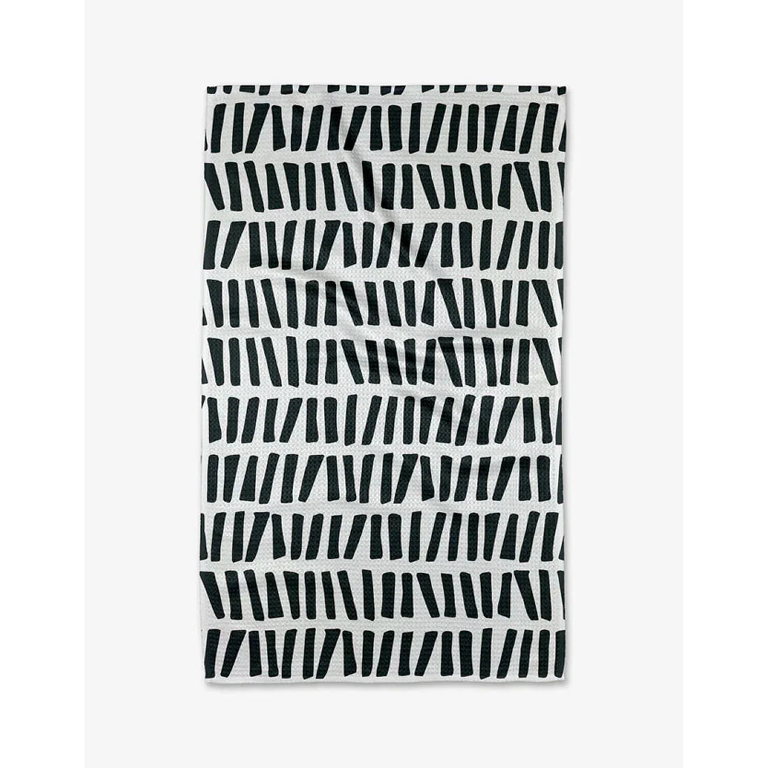 Towel with black geometric pattern on a white background