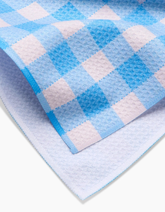 Close-up of a blue and white checkered fabric texture