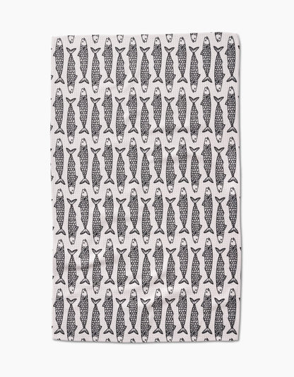Tea towel with fish pattern on a white background