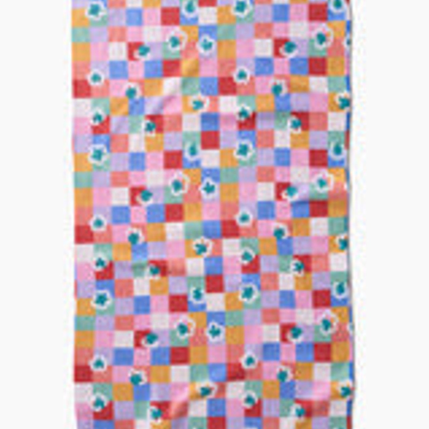 Colorful checkered fabric with floral patterns on a white background