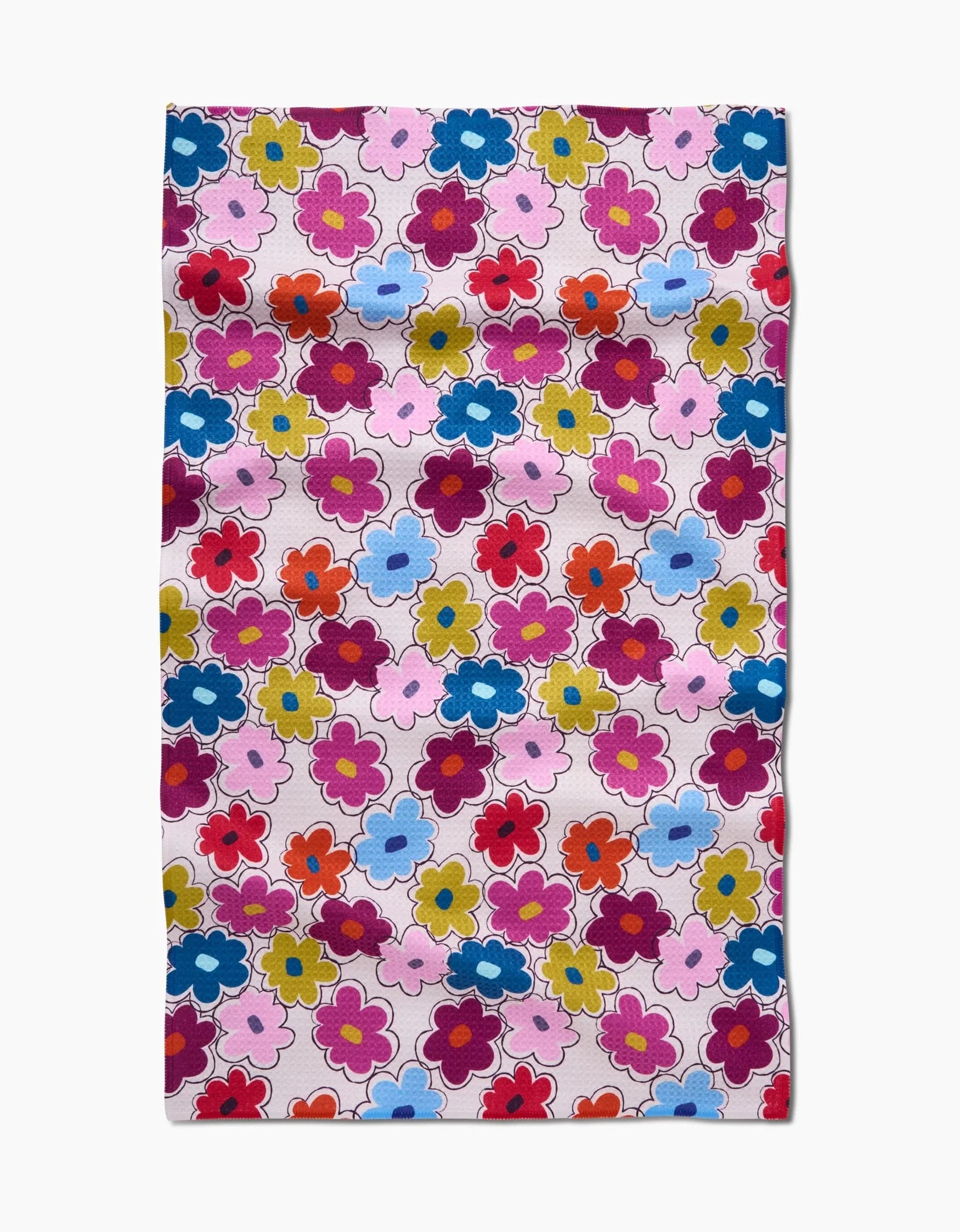 Floral patterned fabric with colorful flowers on a white background