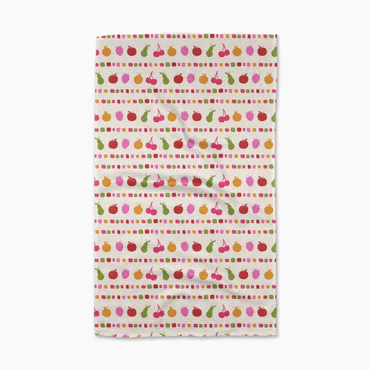 Fabric with colorful fruit pattern on a white background