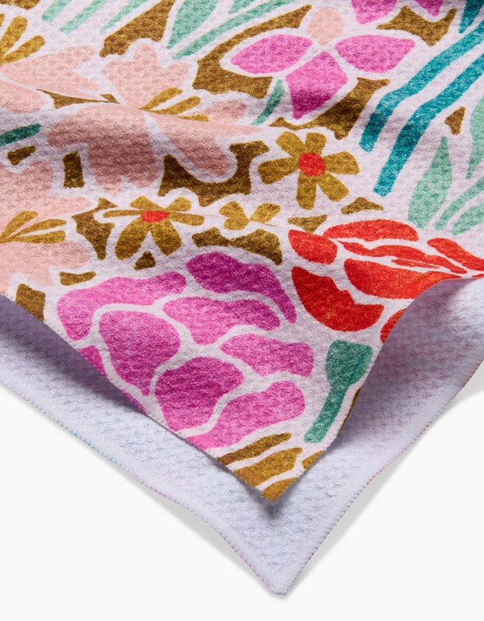 Close-up of a floral patterned fabric with a white background