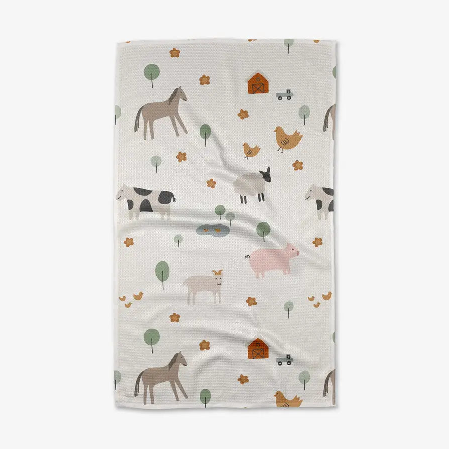 Baby blanket with farm animal pattern on a white background