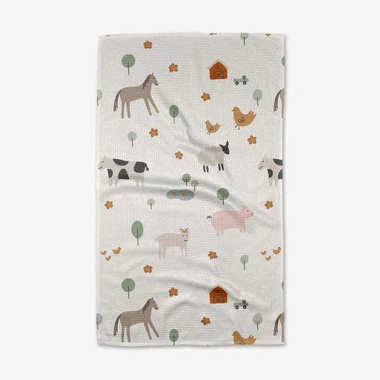 Baby blanket with farm animal pattern on a white background