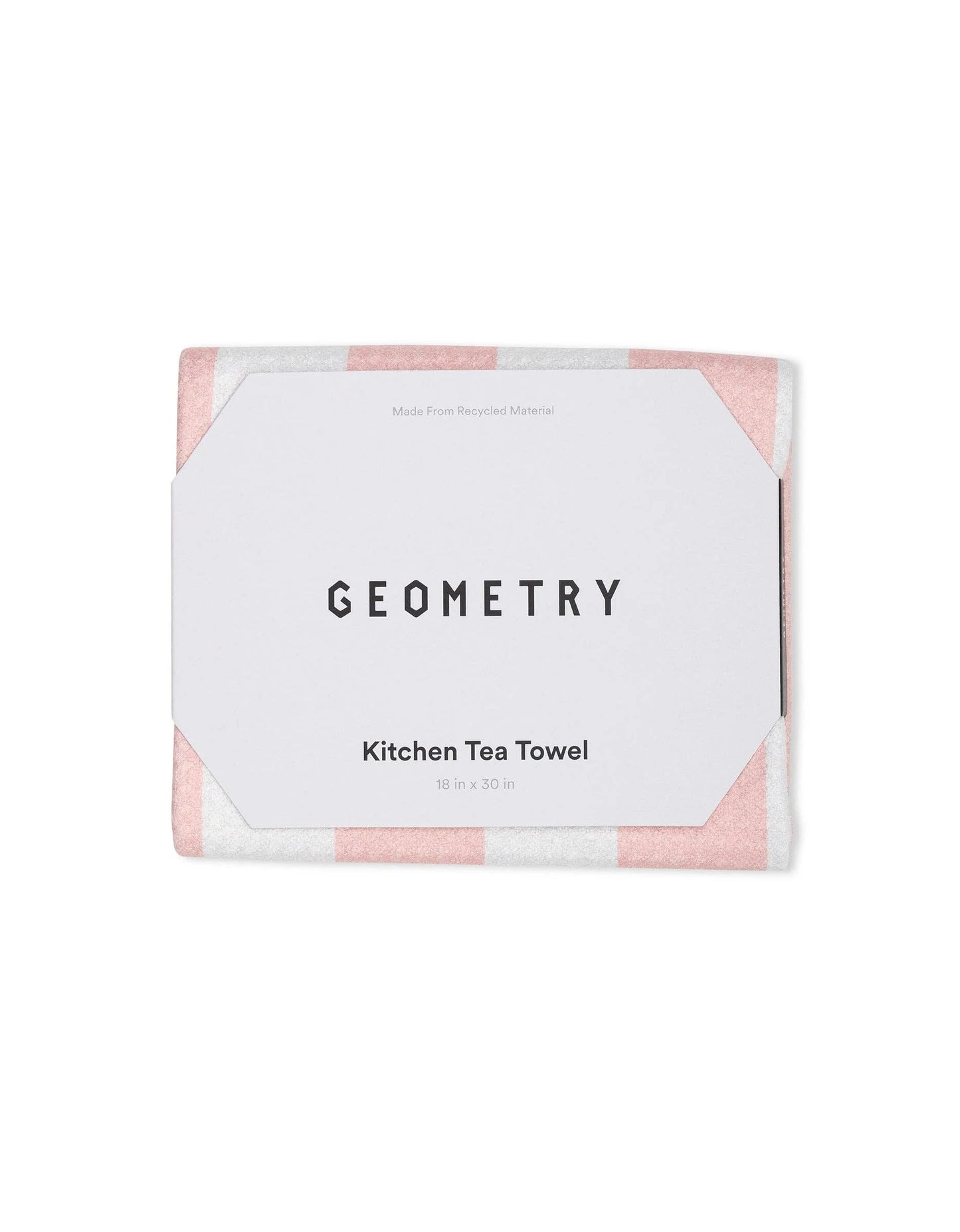 Kitchen tea towel packaging with 'Geometry' branding on a white background