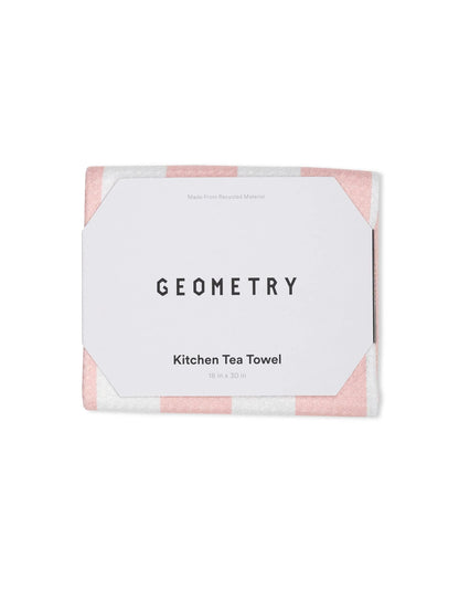 Kitchen tea towel packaging with 'Geometry' branding on a white background