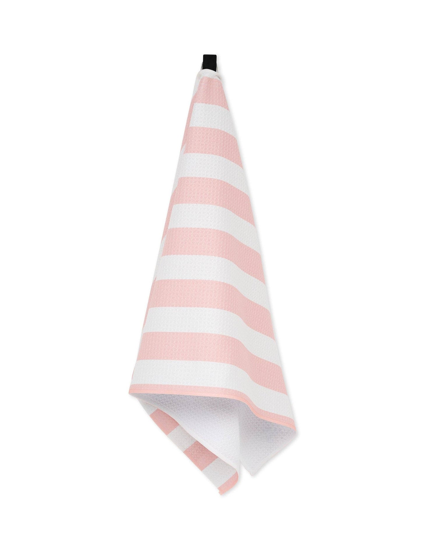 Striped pink and white towel on a white background
