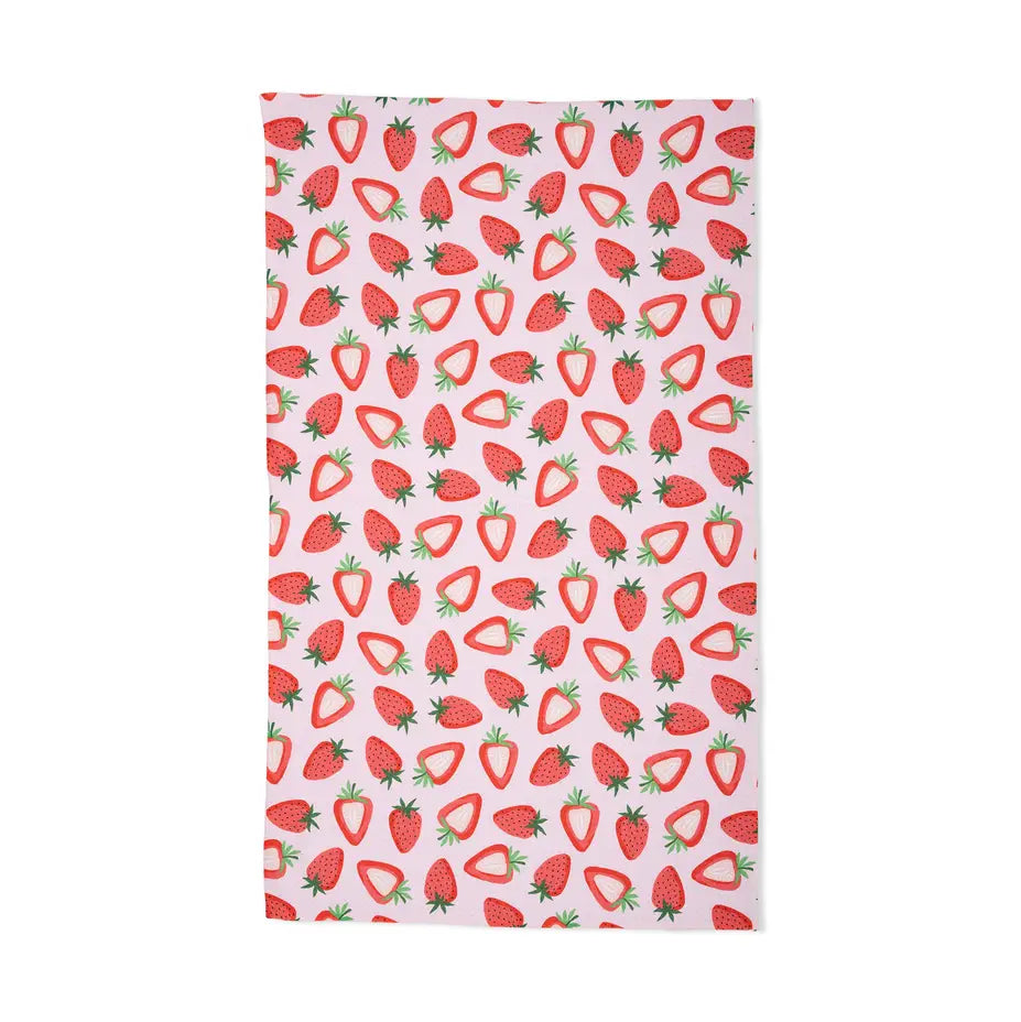Towel with strawberry pattern on a white background